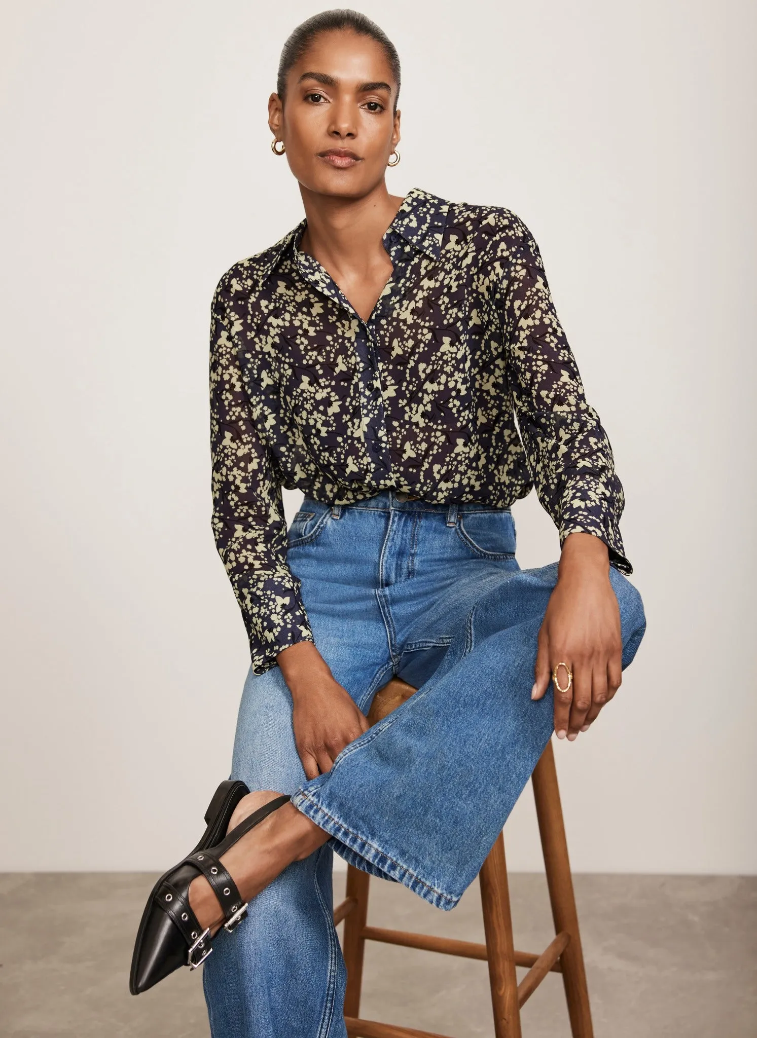Navy Floral Print Longline Shirt sold by Mint Velvet product image thumbnail 5