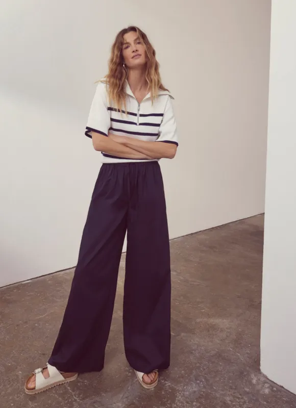Navy Cotton Wide Trousers sold by Mint Velvet
