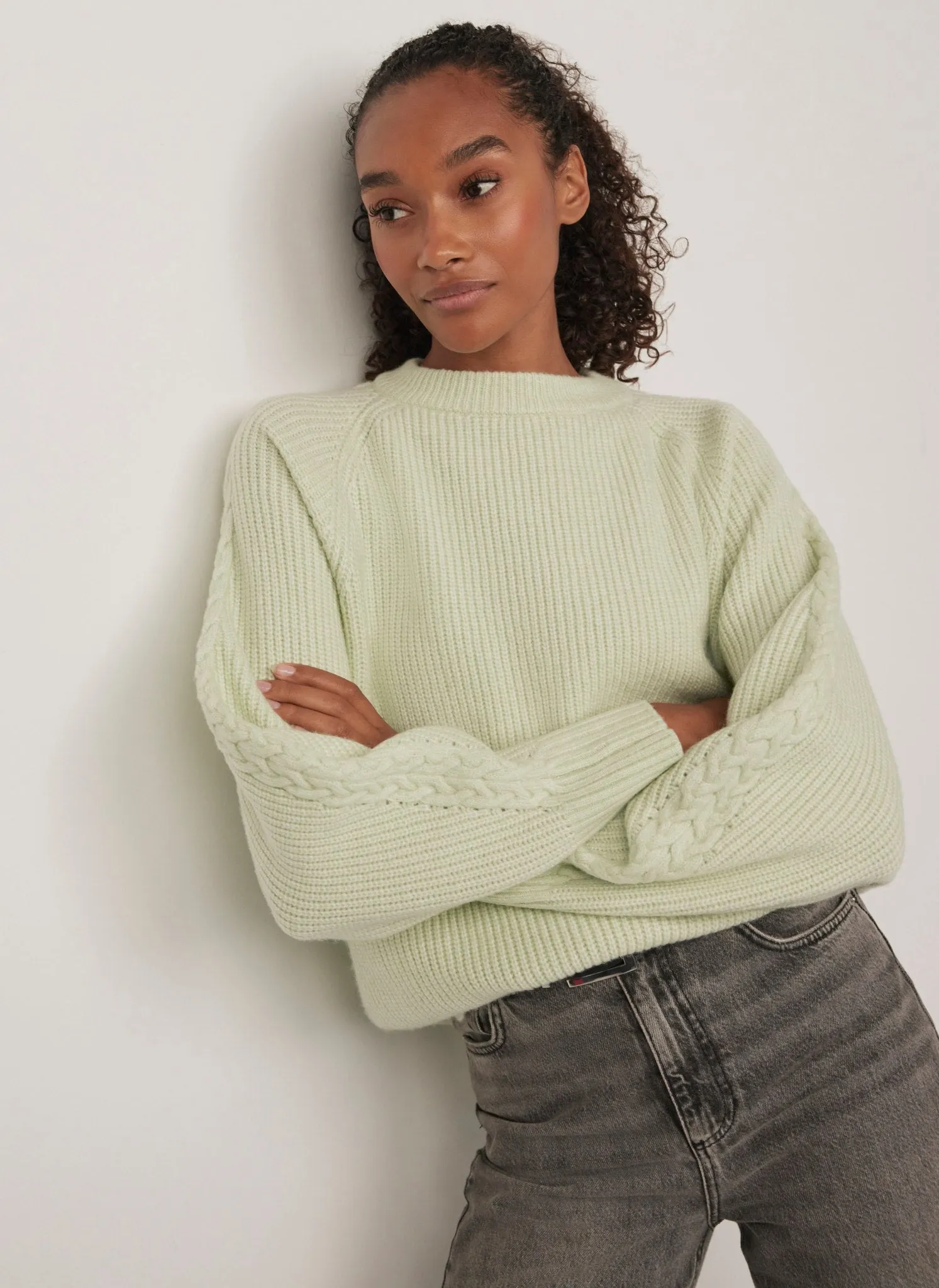 Green Cable Sleeve Jumper sold by Mint Velvet