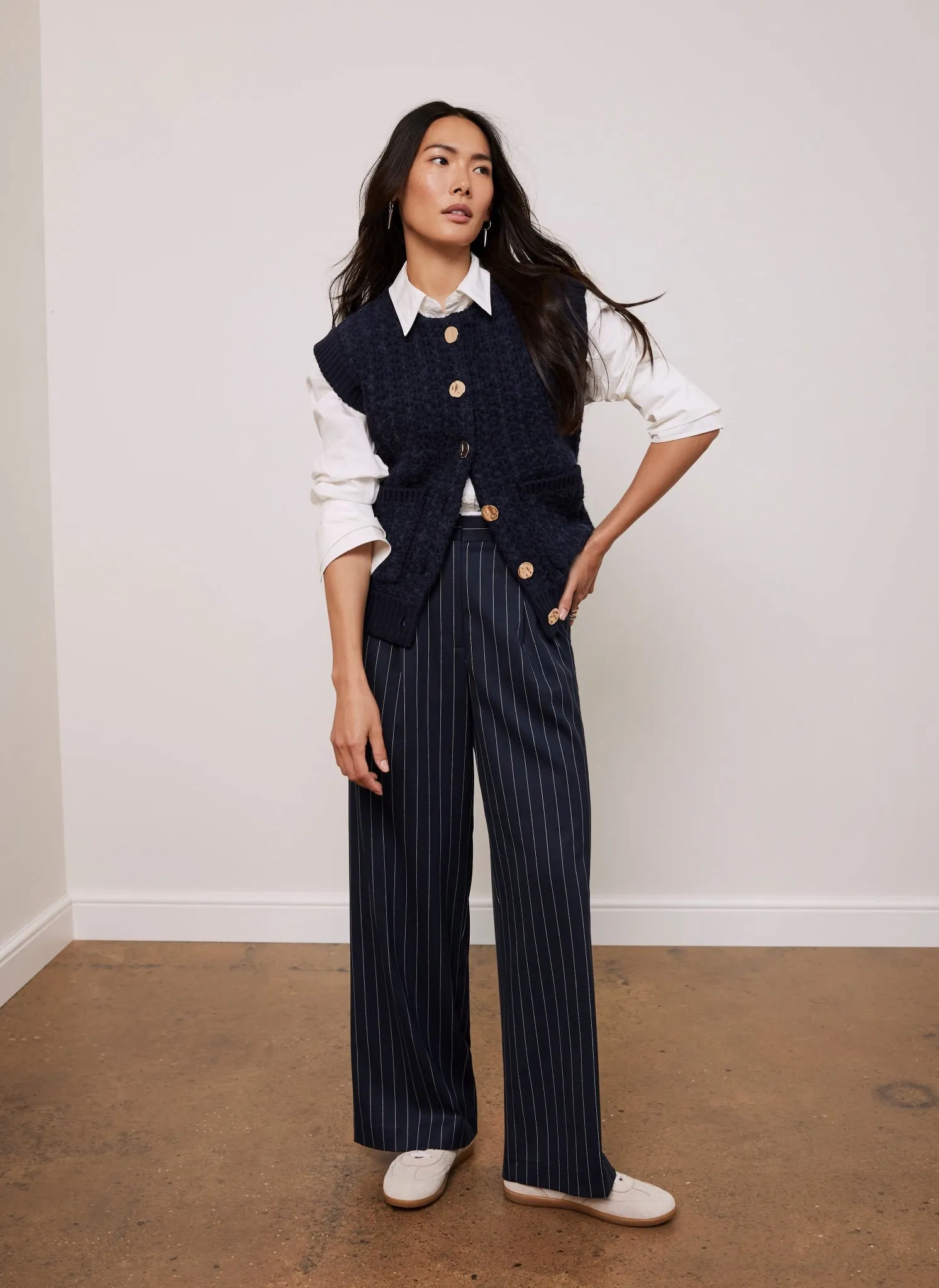 Navy Pinstripe Straight Trousers sold by Mint Velvet product image thumbnail 2