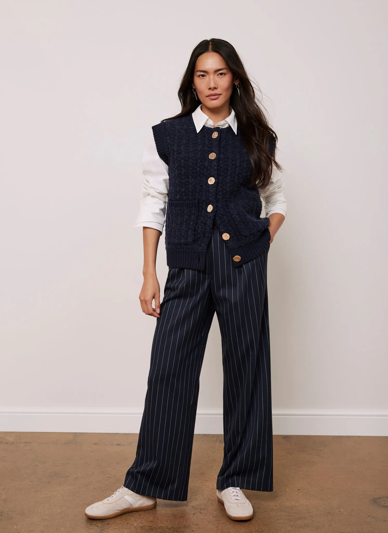 Navy Pinstripe Straight Trousers sold by Mint Velvet product image thumbnail 5