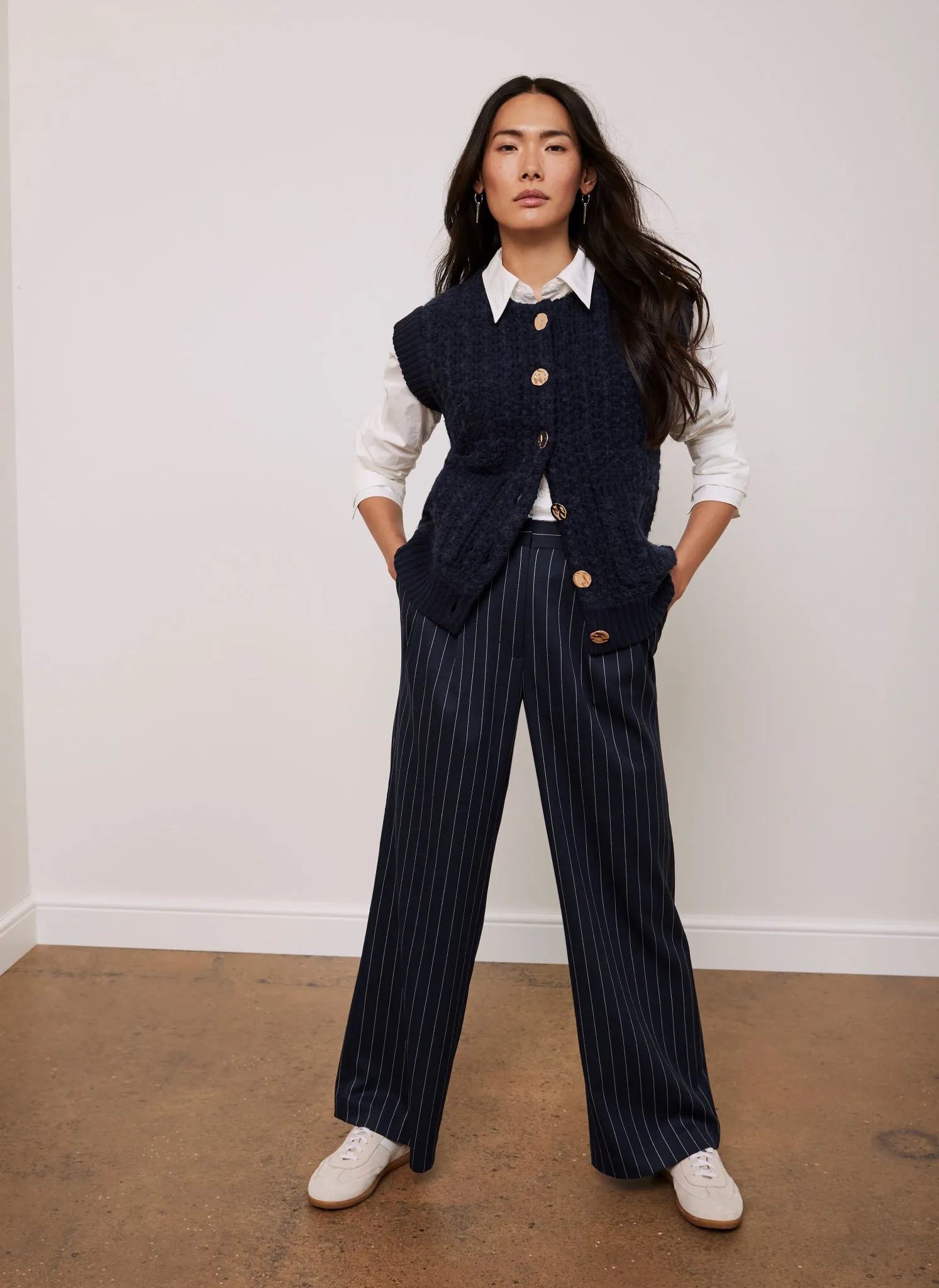 Navy Pinstripe Straight Trousers sold by Mint Velvet product image thumbnail 3