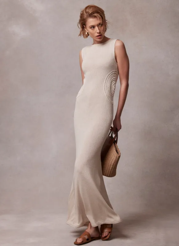Cream Crochet Cutout Maxi Dress sold by Mint Velvet