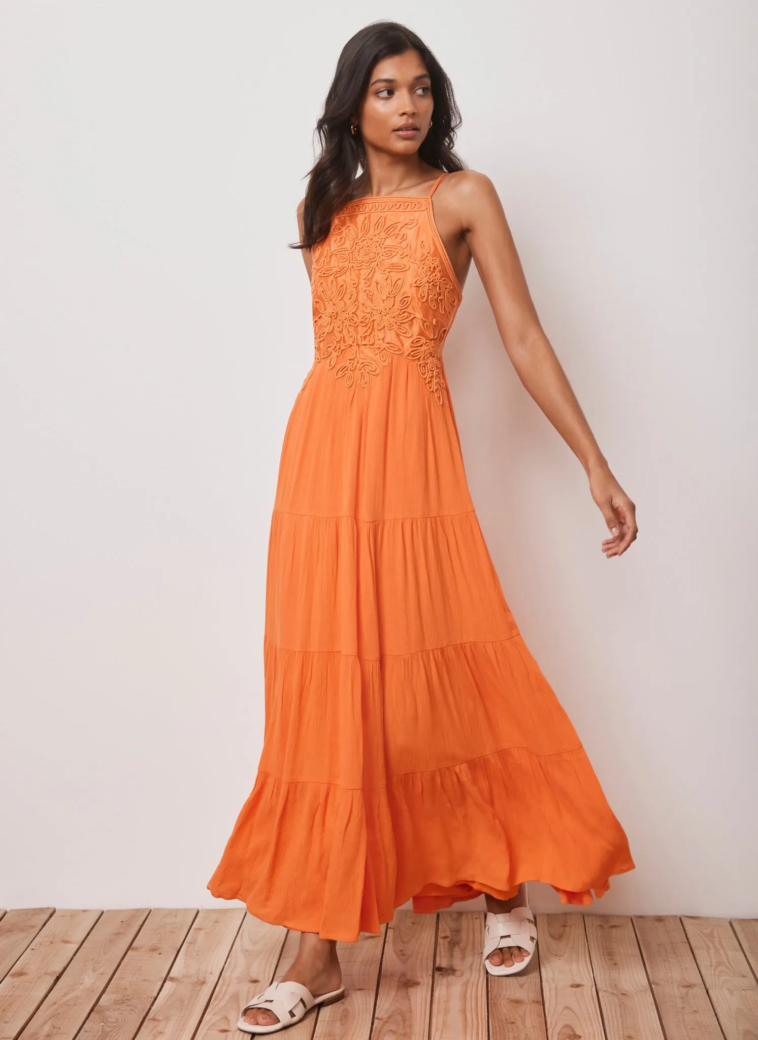 Orange Embroidered Halter Maxi Dress | Parallel