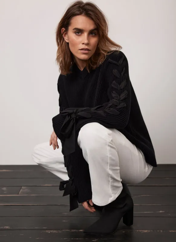 Black Cotton Blend Bow Jumper sold by Mint Velvet
