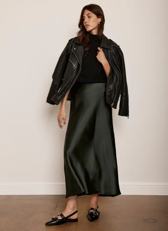 Khaki Satin Maxi Slip Skirt sold by Mint Velvet