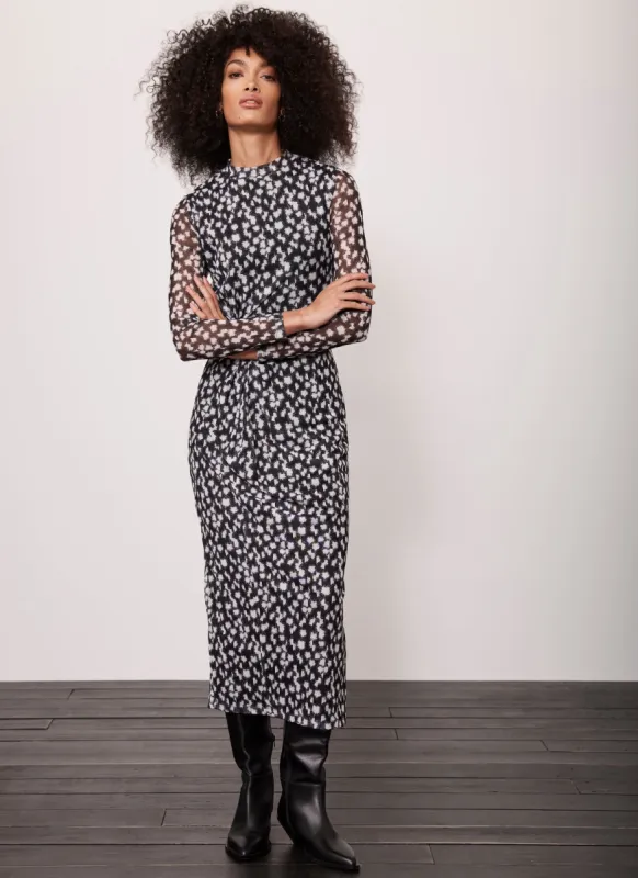 Black Floral Mesh Midi Dress sold by Mint Velvet