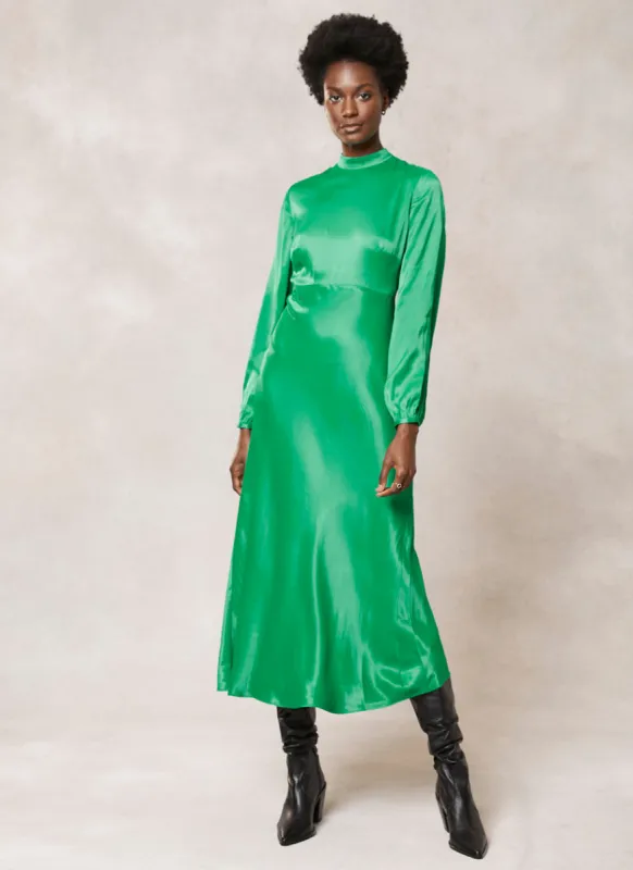 Green Bias Satin Midi Dress sold by Mint Velvet