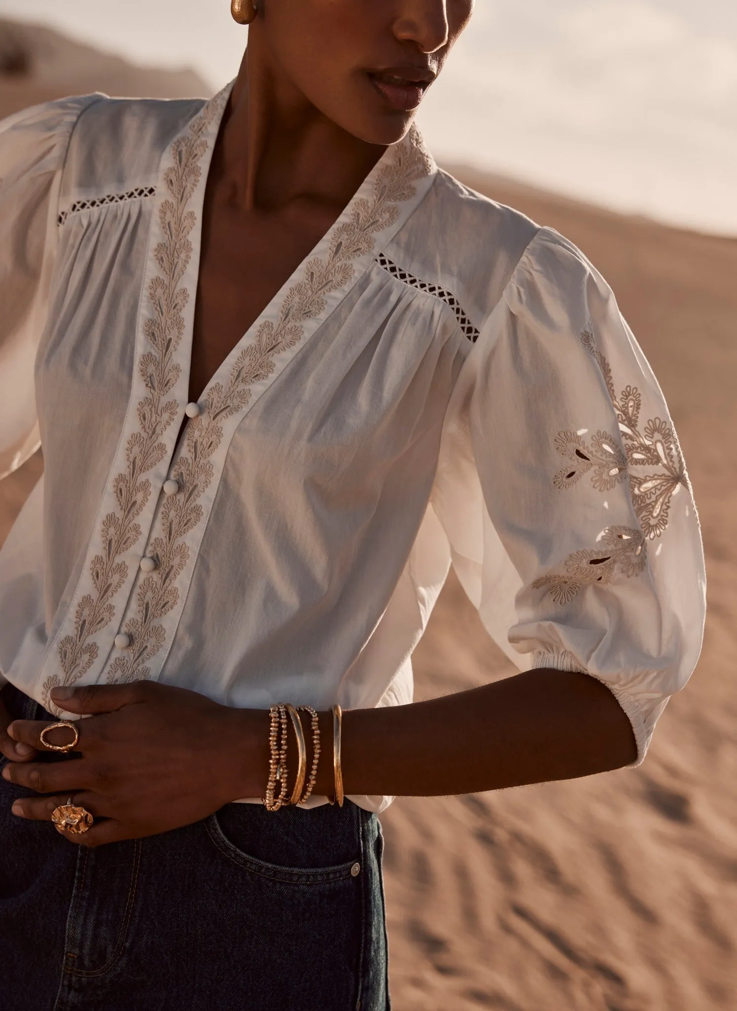 White Cotton Embroidered Blouse sold by Mint Velvet product image thumbnail 4