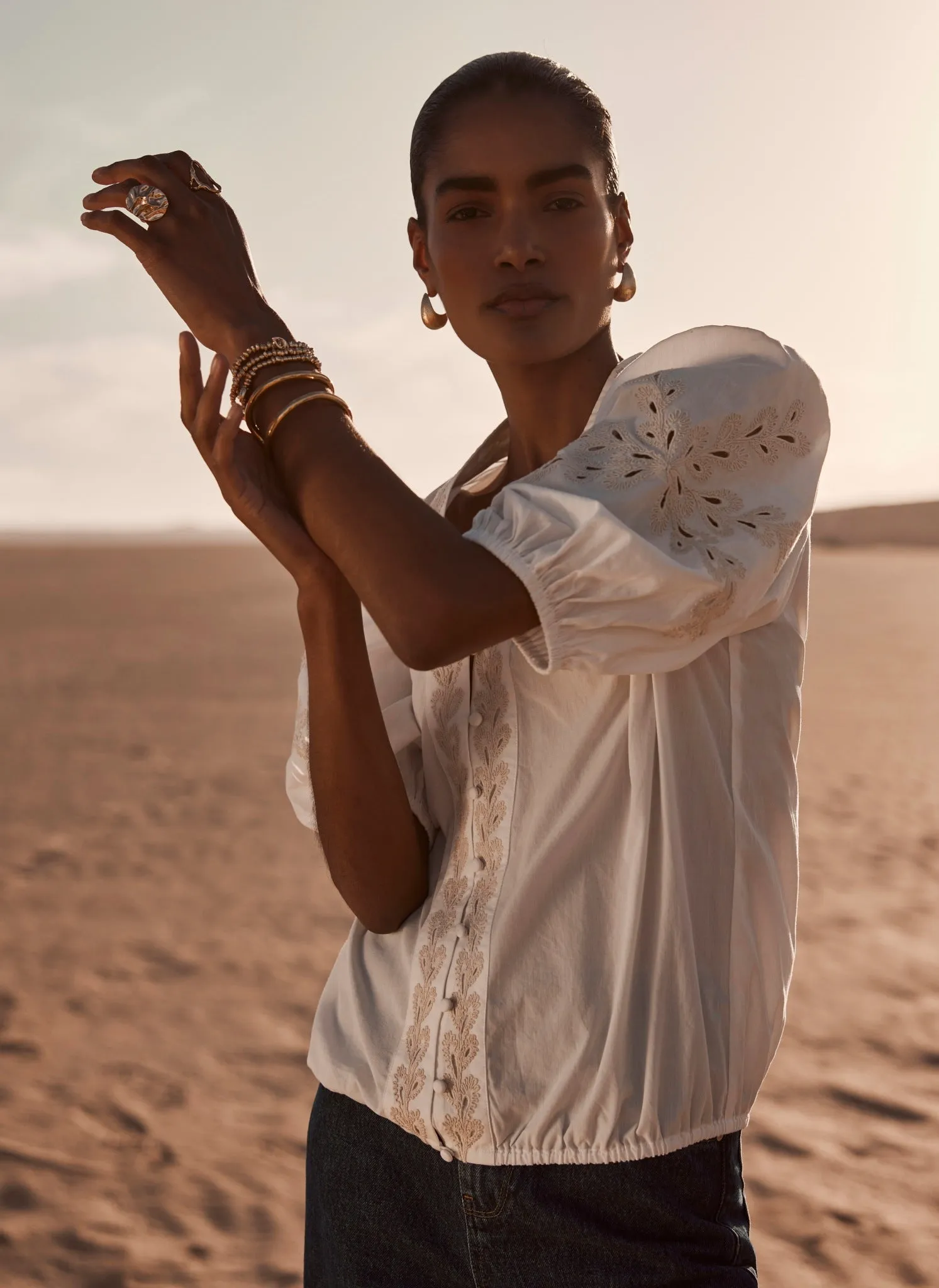 White Cotton Embroidered Blouse sold by Mint Velvet product image thumbnail 3