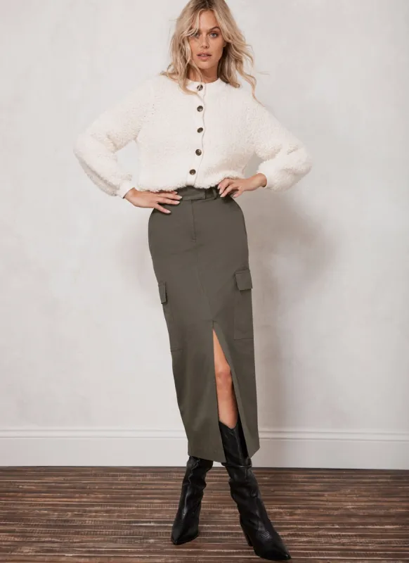 Khaki Cotton Cargo Skirt sold by Mint Velvet