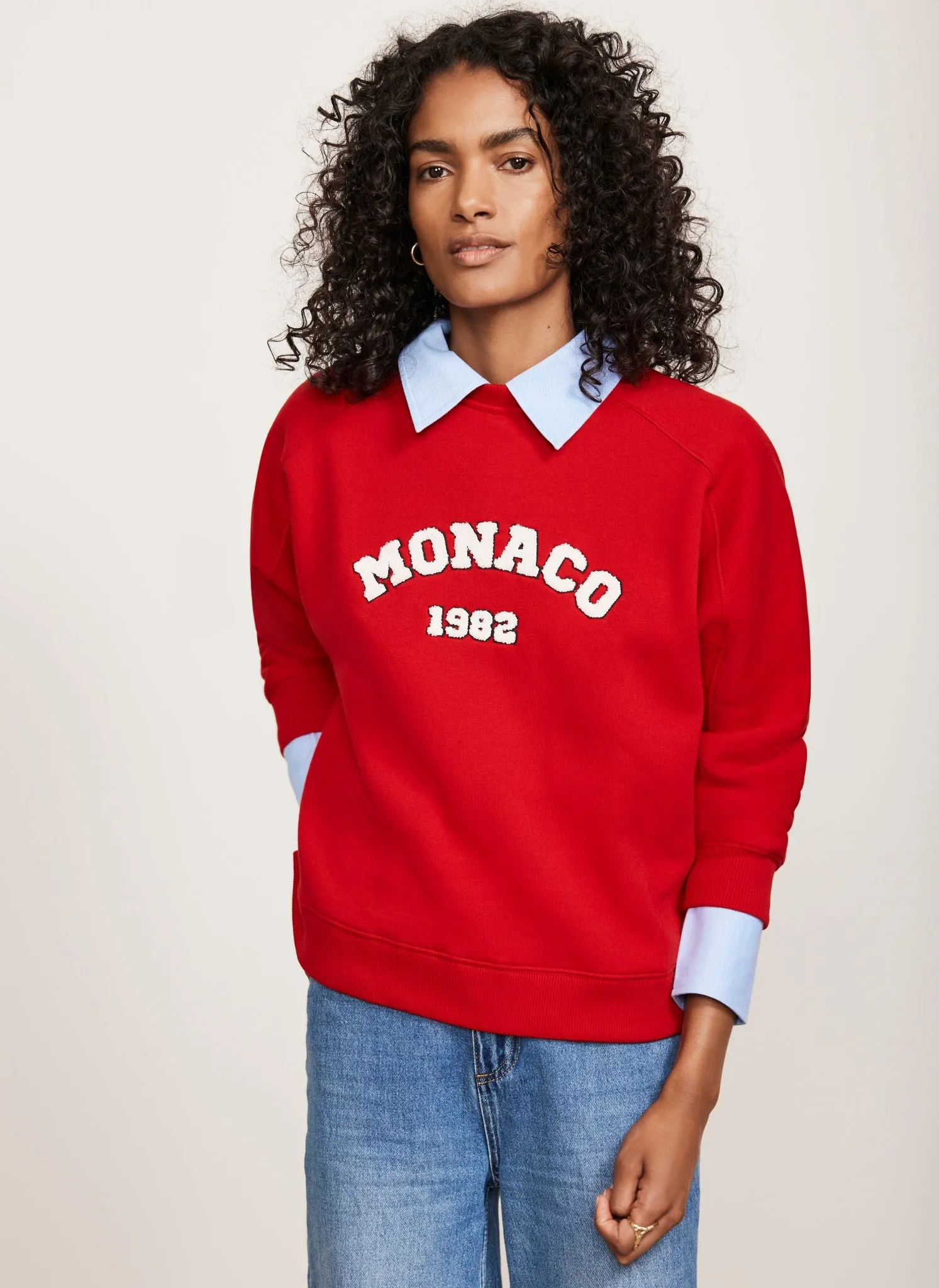 Red Cotton Blend Monaco Slogan Sweatshirt sold by Mint Velvet product image thumbnail 4