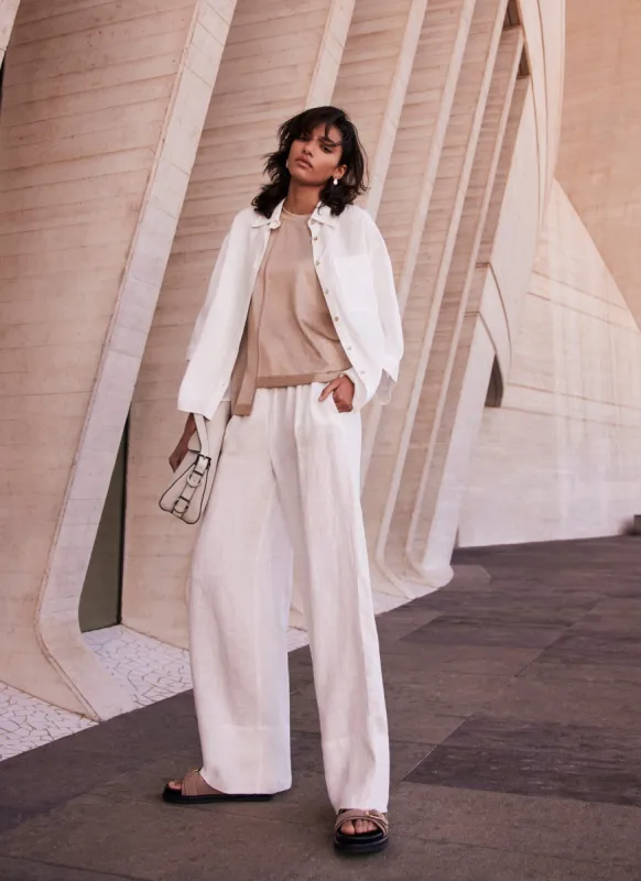 White Linen Wide Leg Trousers sold by Mint Velvet