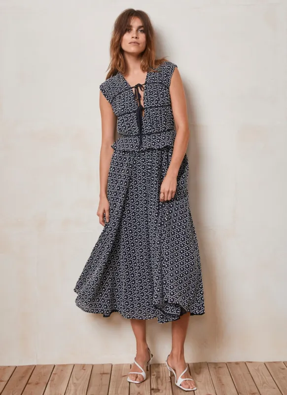 Navy Floral Broderie Tie Midi Dress sold by Mint Velvet