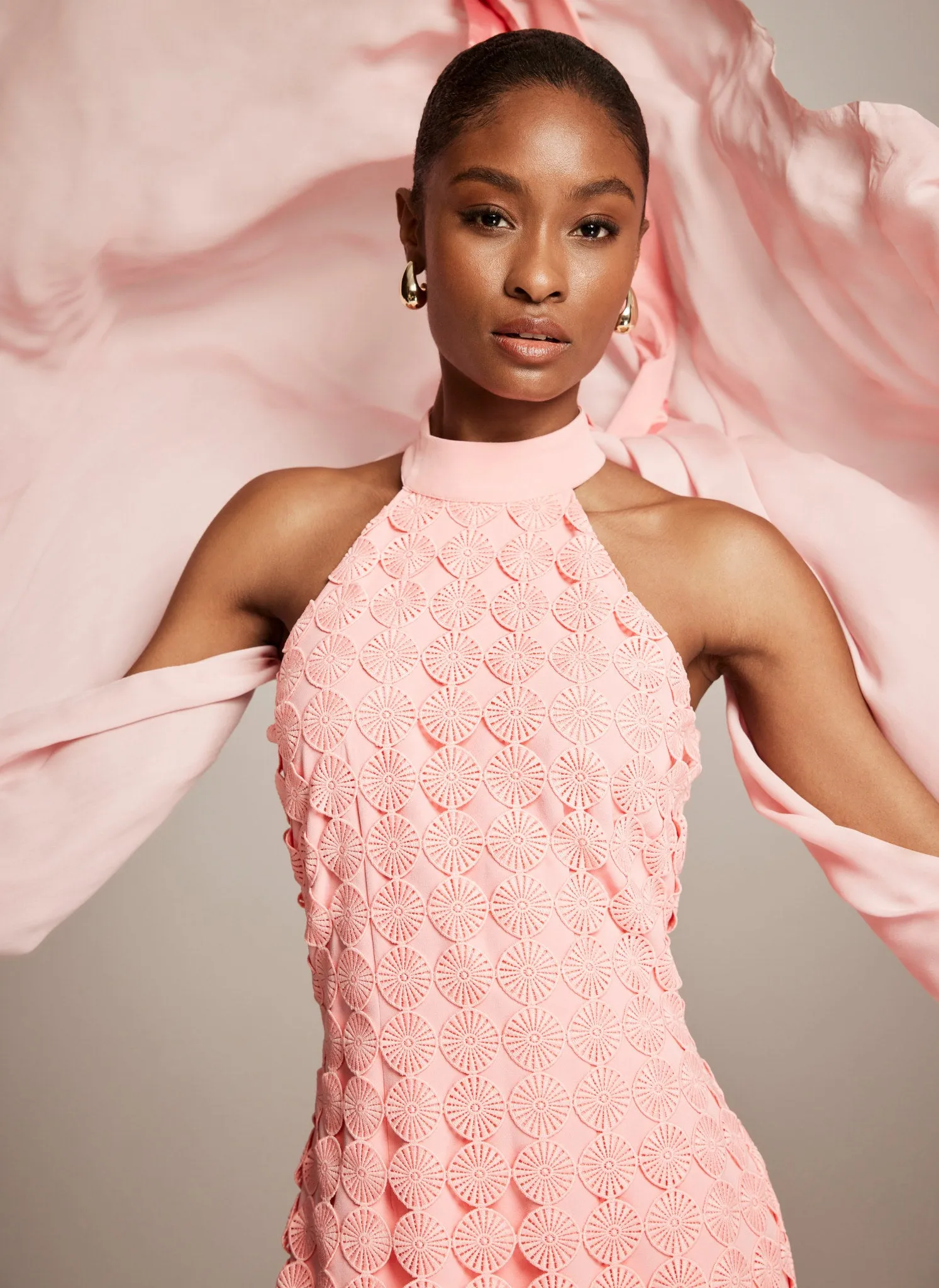 open lace back dress Pink Satin Cape Maxi Dress – Mint Velvet main image 1