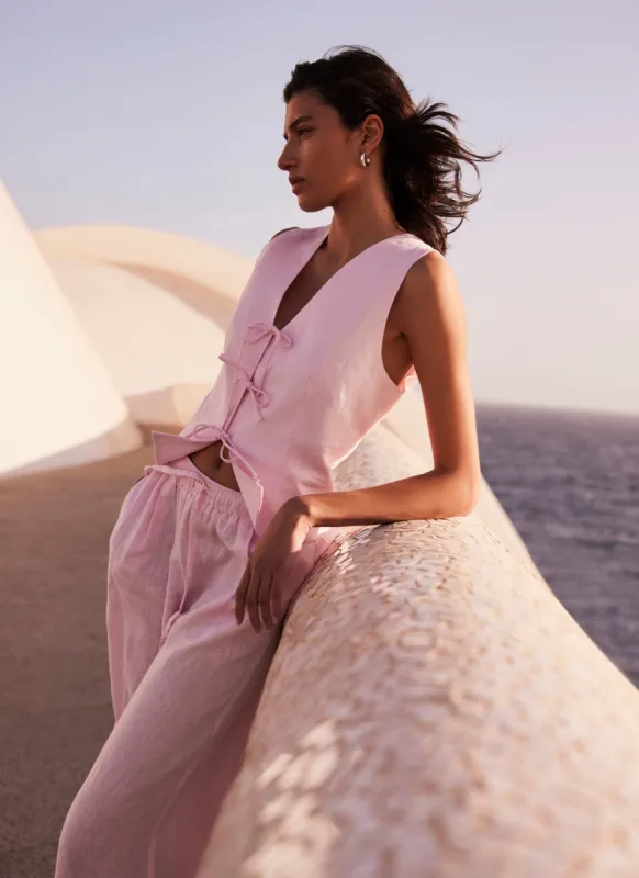 Pink Linen Waistcoat Top sold by Mint Velvet