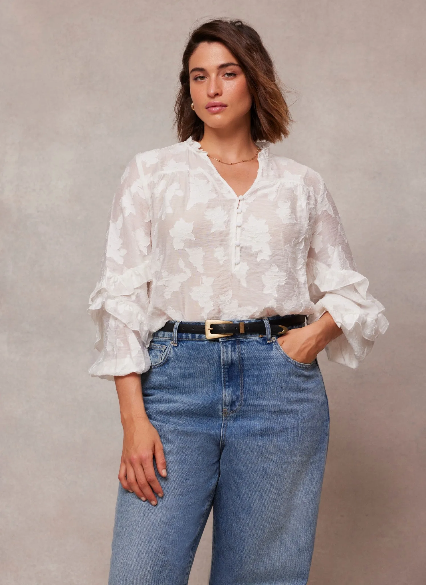 White Jacquard Ruffle Blouse sold by Mint Velvet product image thumbnail 3