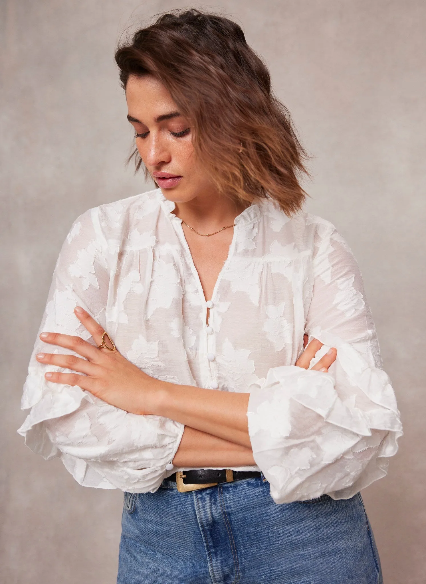 White Jacquard Ruffle Blouse sold by Mint Velvet product image thumbnail 2