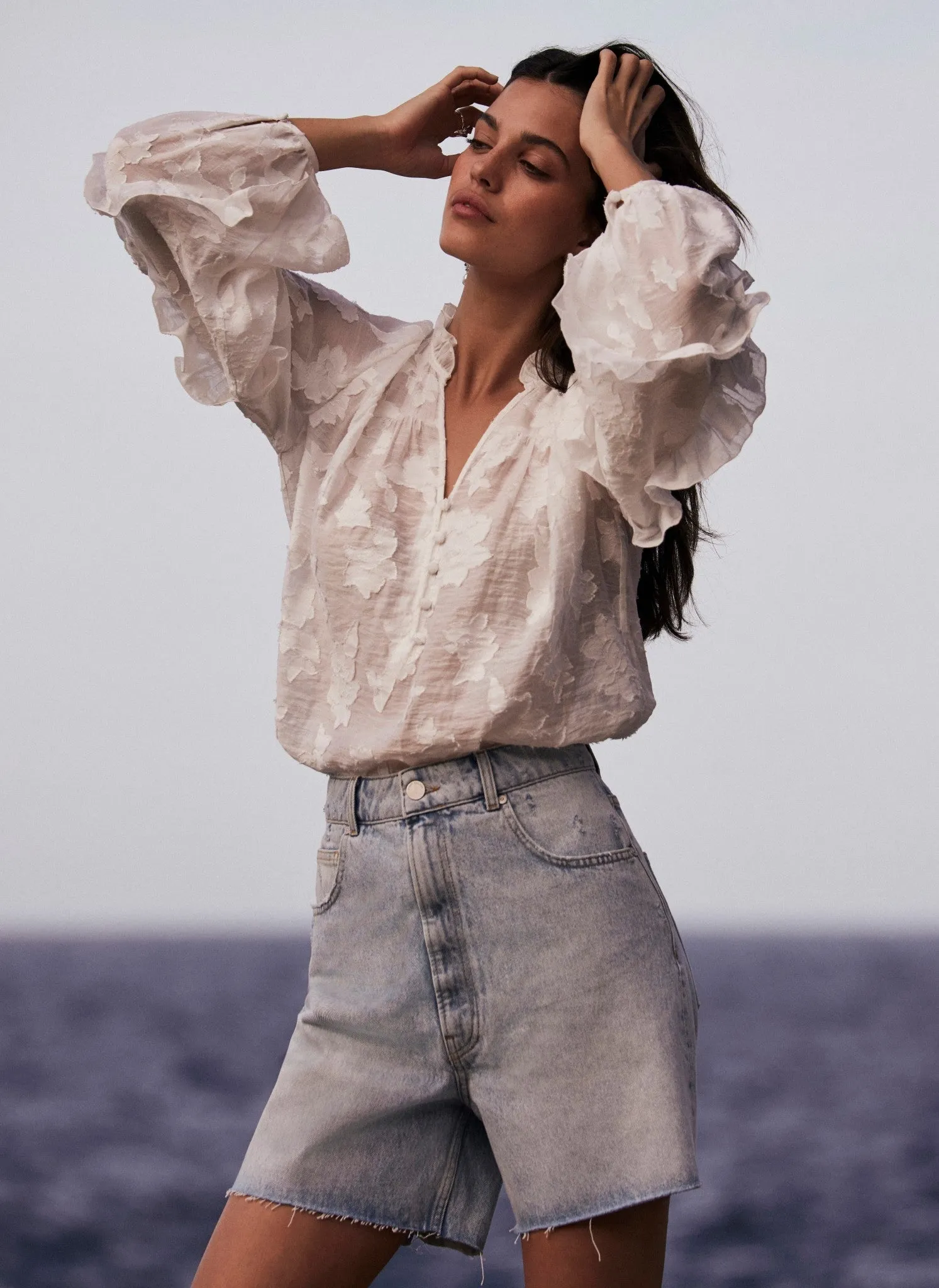 White Jacquard Ruffle Blouse sold by Mint Velvet product image thumbnail 4