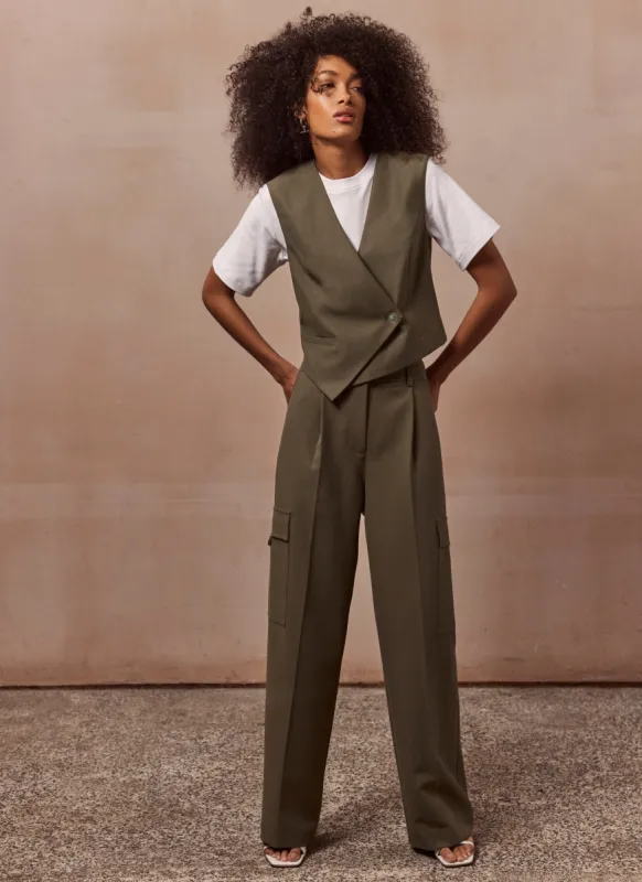 Khaki Asymmetric Waistcoat sold by Mint Velvet