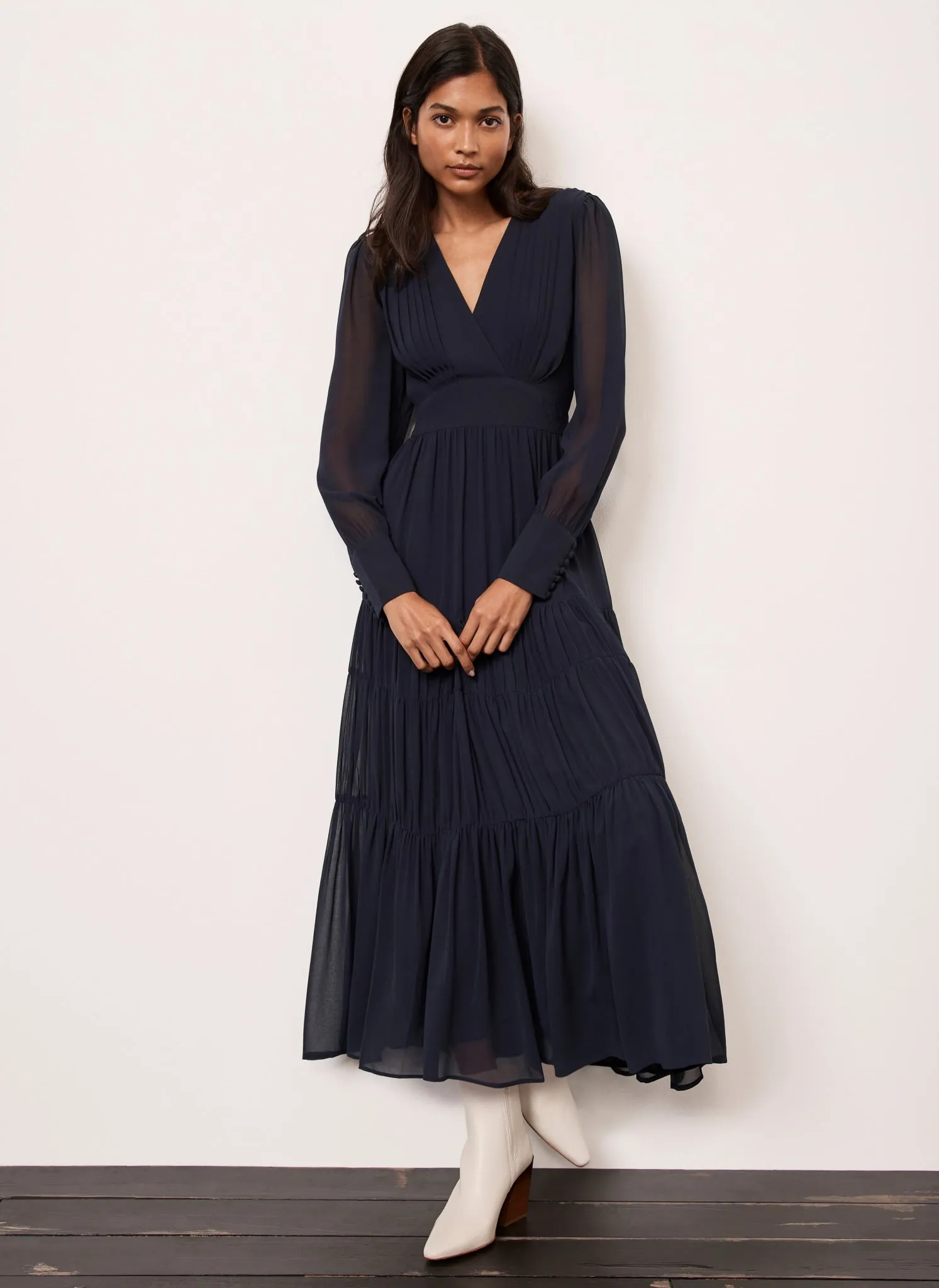 Navy Tiered Maxi Dress sold by Mint Velvet