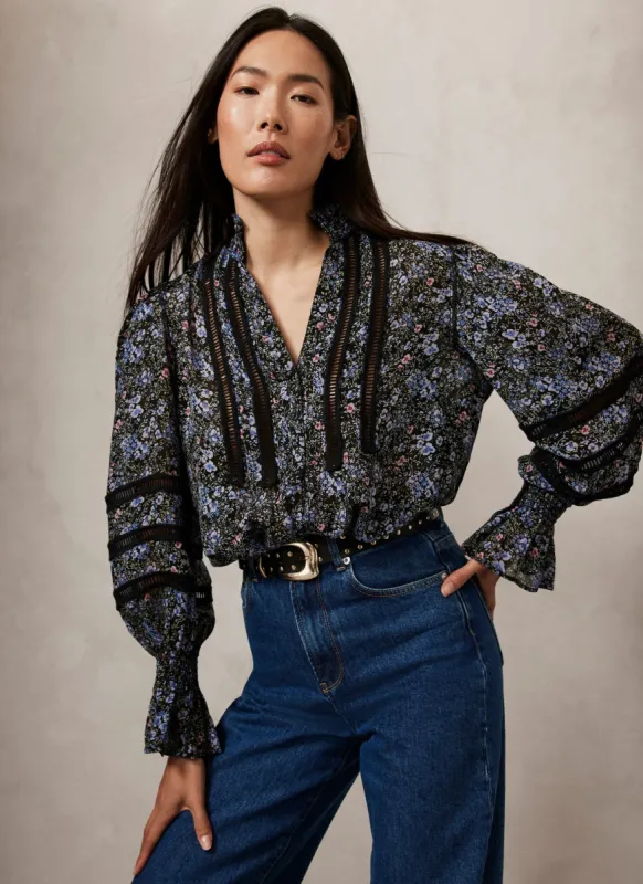 Black Floral Print Boho Blouse sold by Mint Velvet