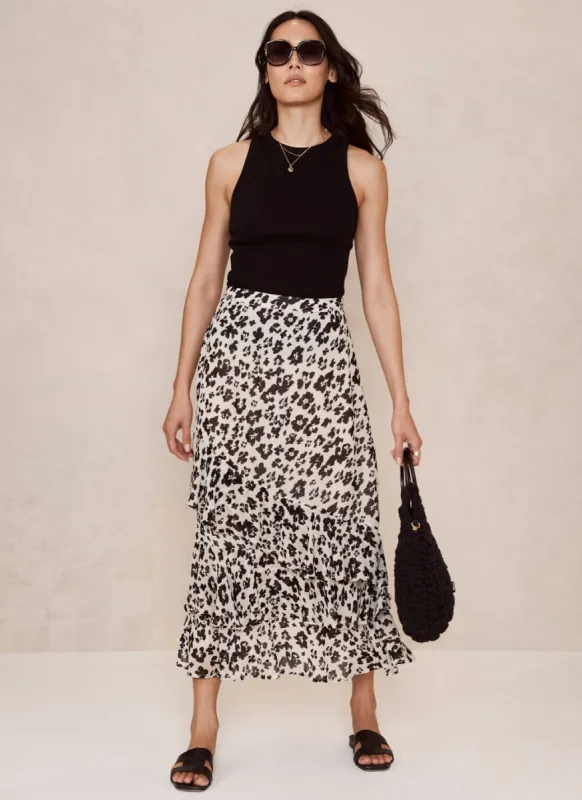 Etta Print Ruffle Midi Skirt sold by Mint Velvet