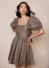 Brown Puff Sleeve Mini Dress sold by Mint Velvet