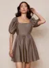 Brown Puff Sleeve Mini Dress sold by Mint Velvet
