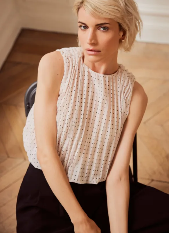 Pale Pink Polka Dot Pleated Top sold by Mint Velvet