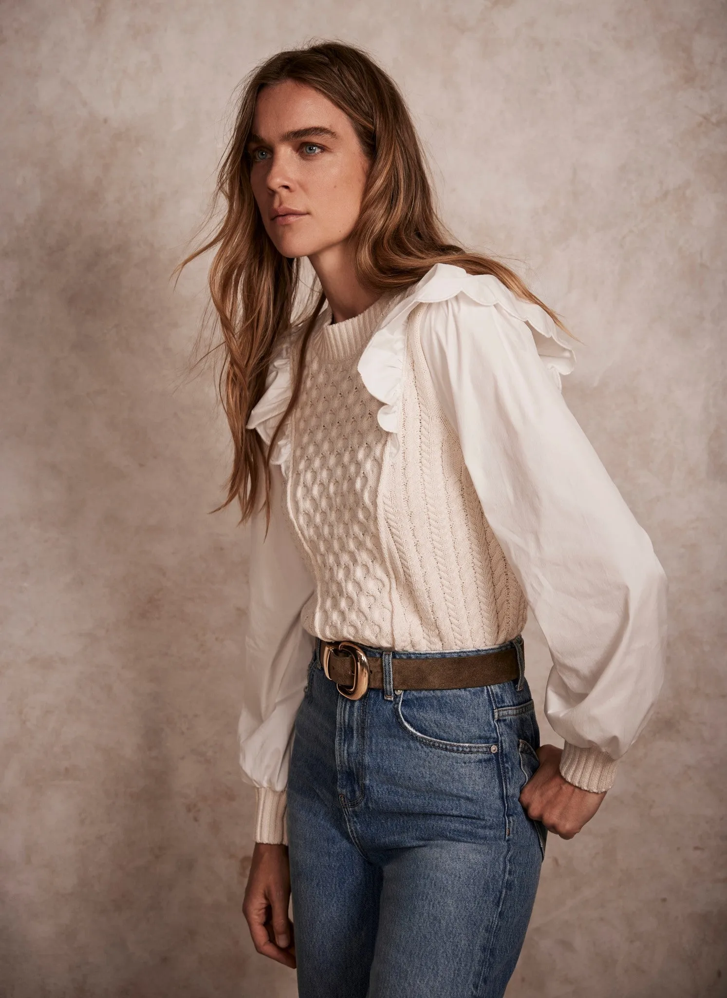 White Cotton Sleeve Knit Jumper sold by Mint Velvet product image thumbnail 3