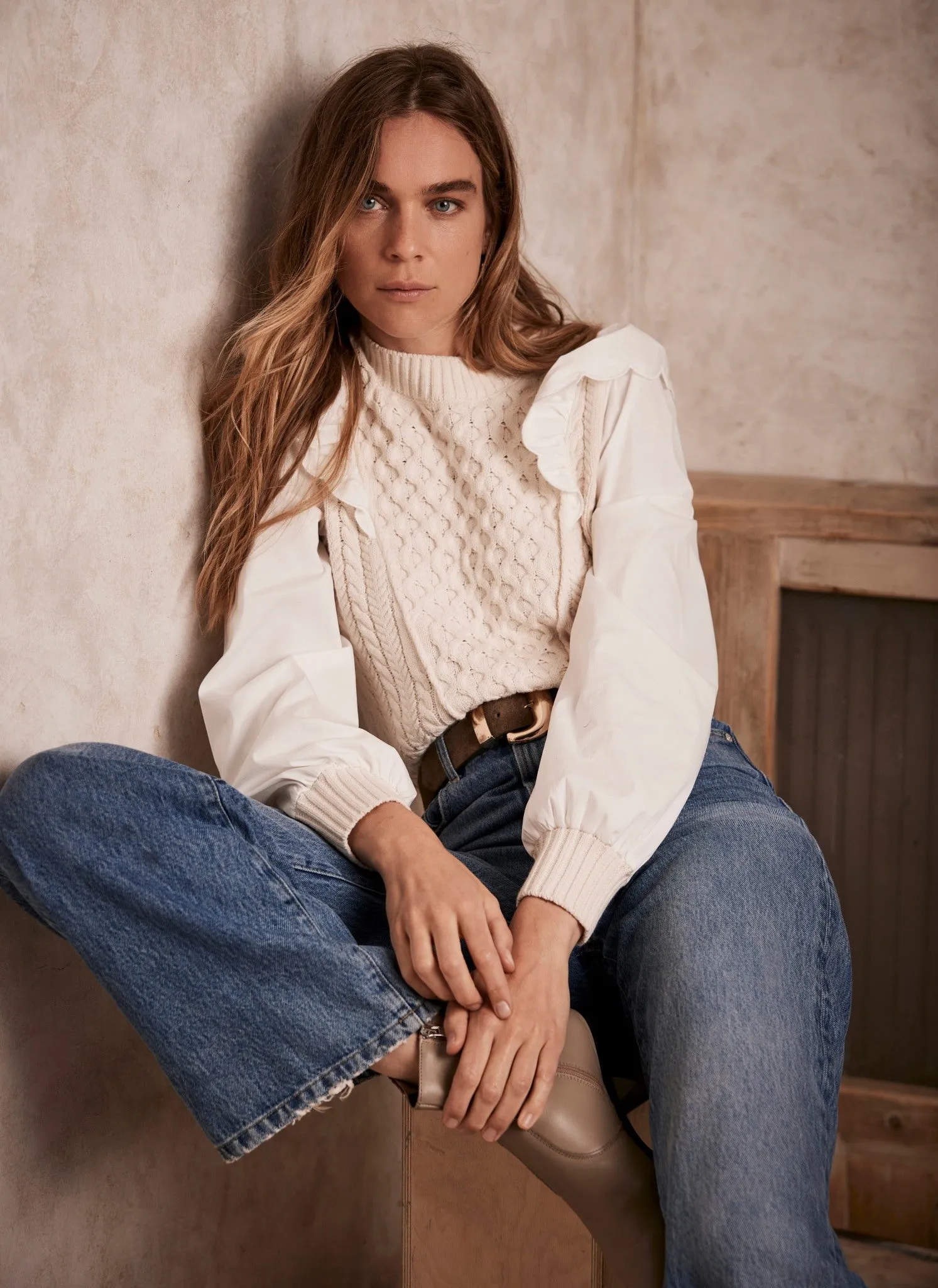 White Cotton Sleeve Knit Jumper sold by Mint Velvet product image thumbnail 4