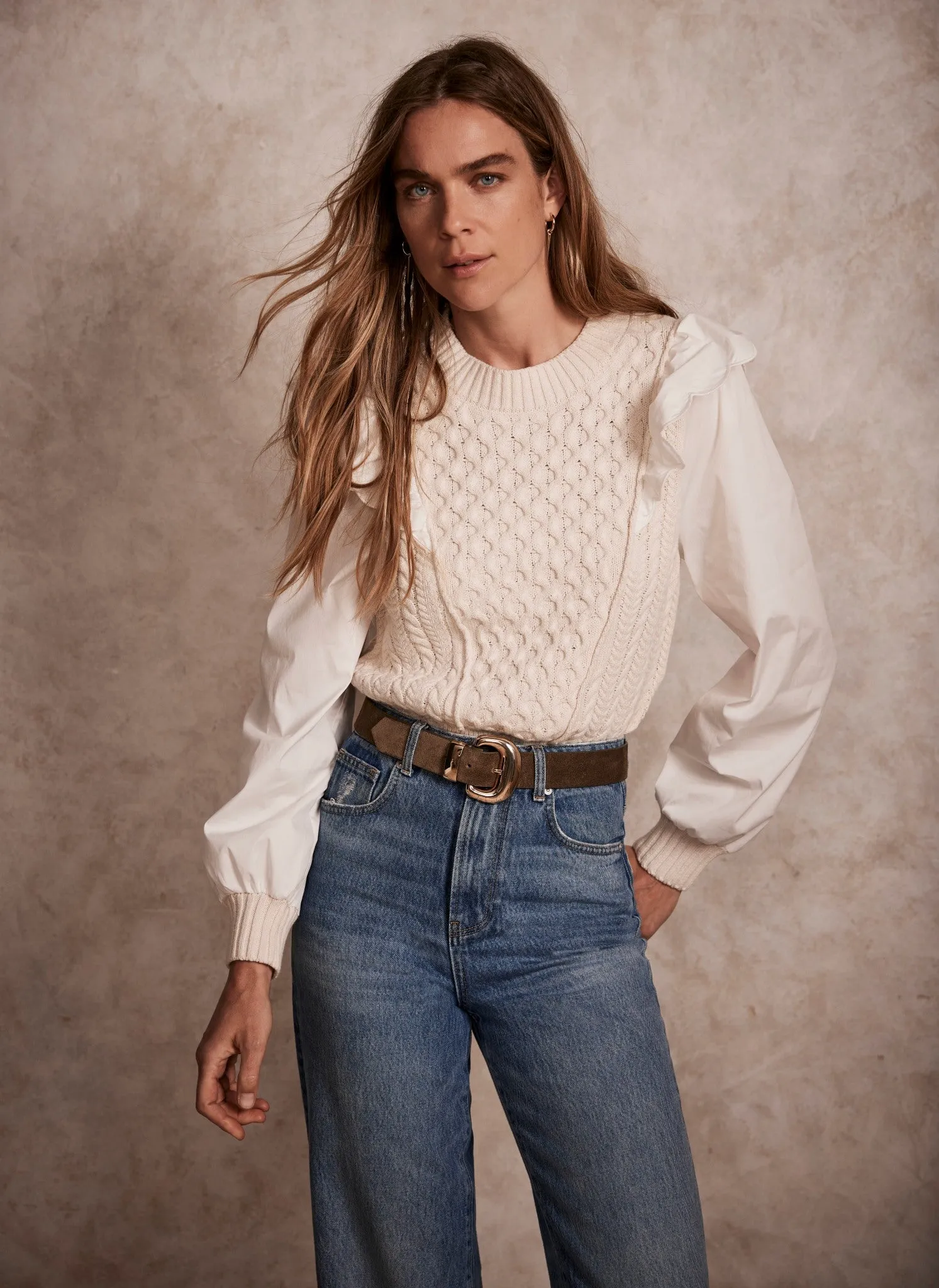 White Cotton Sleeve Knit Jumper sold by Mint Velvet product image thumbnail 2