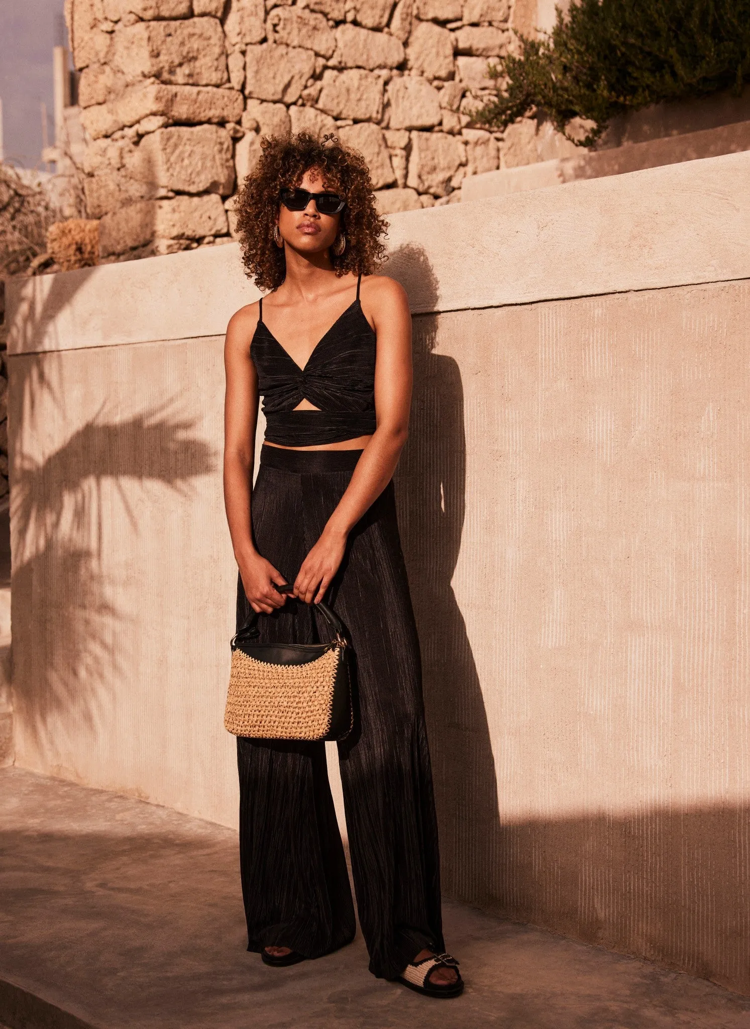 Black Metallic Plisse Set sold by Mint Velvet