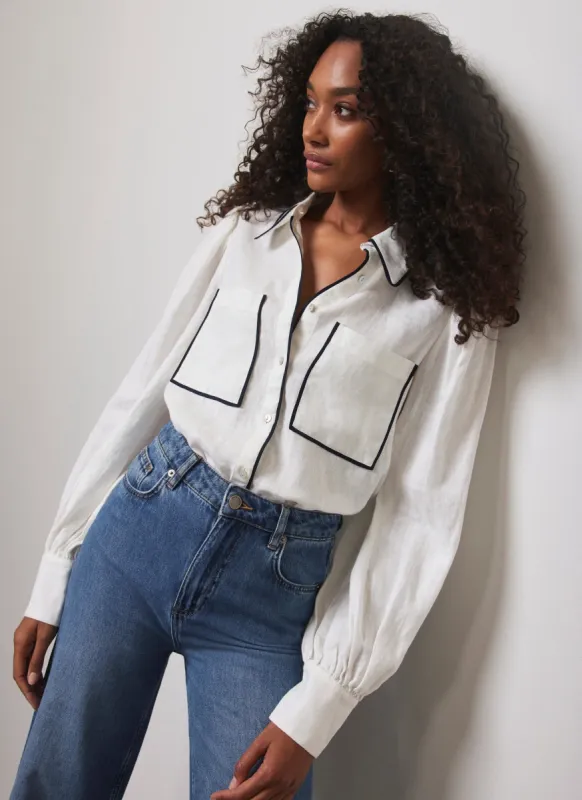 White Linen Piped Shirt sold by Mint Velvet