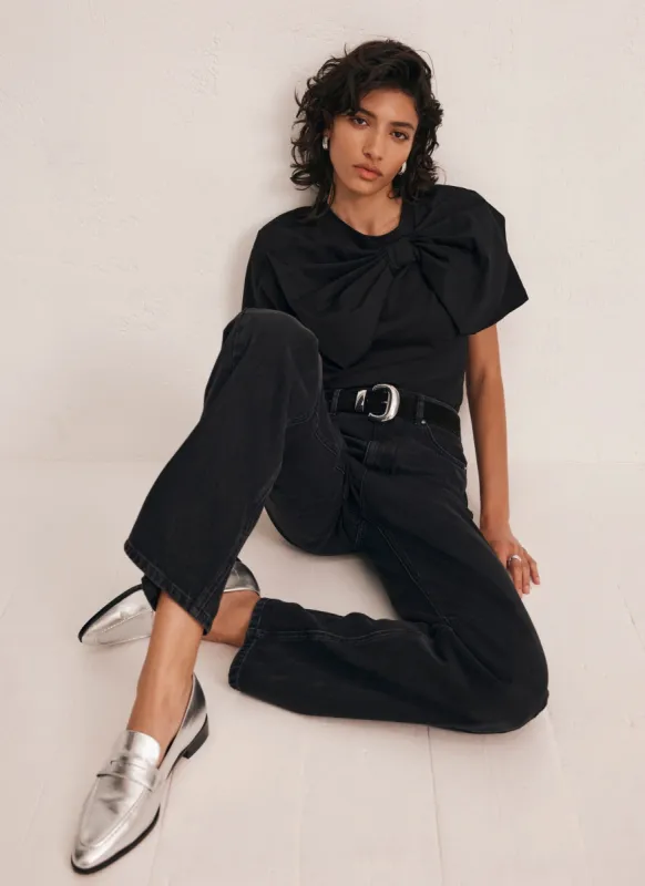 Black Woven Bow T-Shirt sold by Mint Velvet