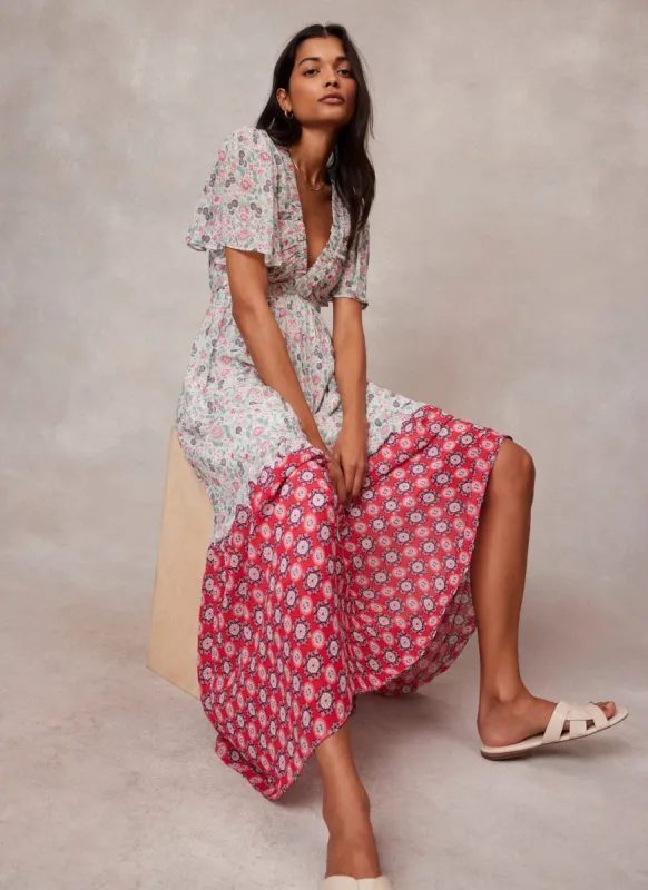 Cream Mixed Floral Print Maxi Dress sold by Mint Velvet