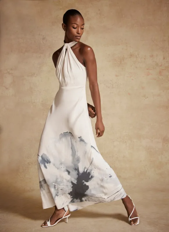 Cream Floral Halter Maxi Dress sold by Mint Velvet