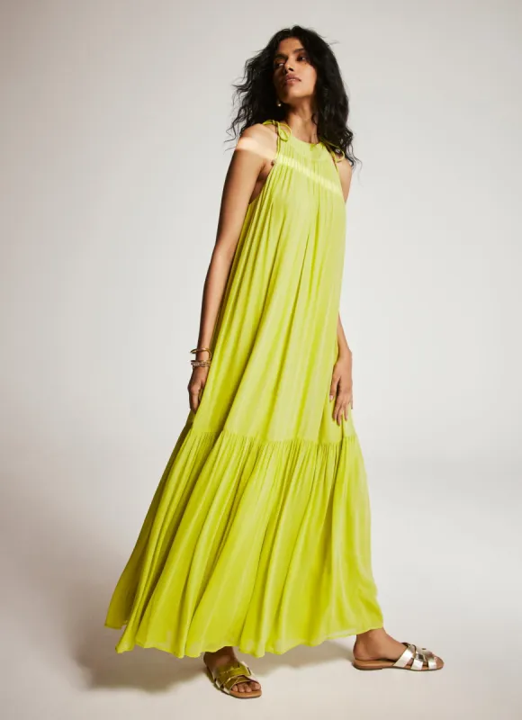 Green Halter Pleated Maxi Dress sold by Mint Velvet
