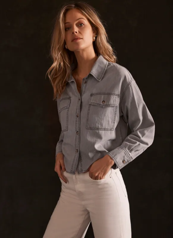 Grey Cropped Denim Shirt sold by Mint Velvet