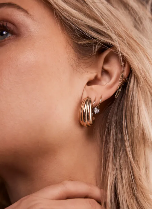 Gold Tone Ribbed Teardrop Earrings sold by Mint Velvet