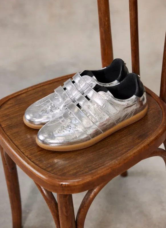Silver Leather Velcro Trainers sold by Mint Velvet