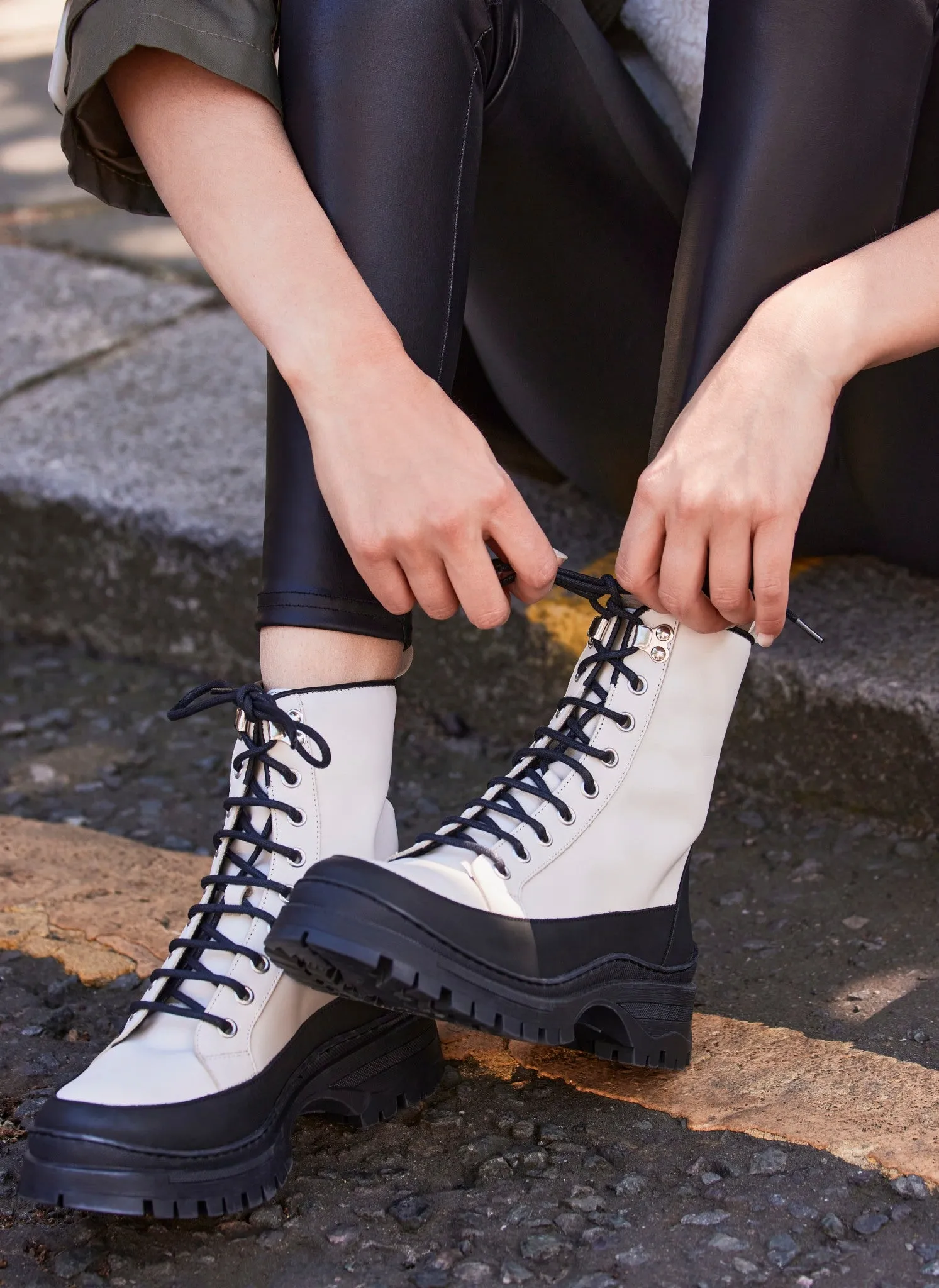 Cream Leather Hiking Boots sold by Mint Velvet