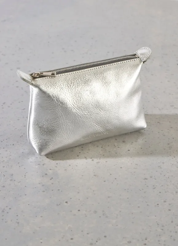 Silver Leather Makeup Bag sold by Mint Velvet