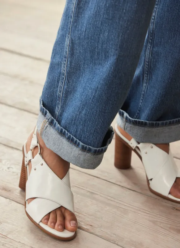 Cream Leather Crossover Block Heels sold by Mint Velvet