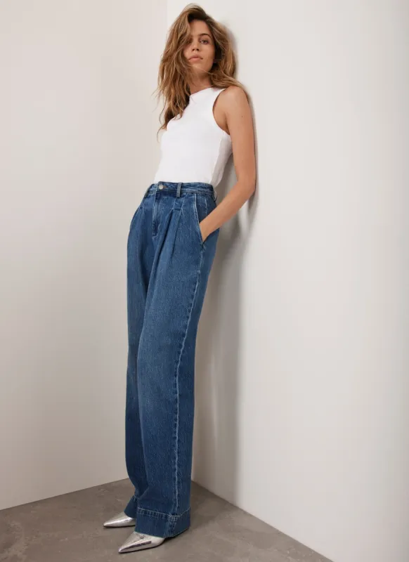 Indigo Pleat Front Wide Jeans sold by Mint Velvet