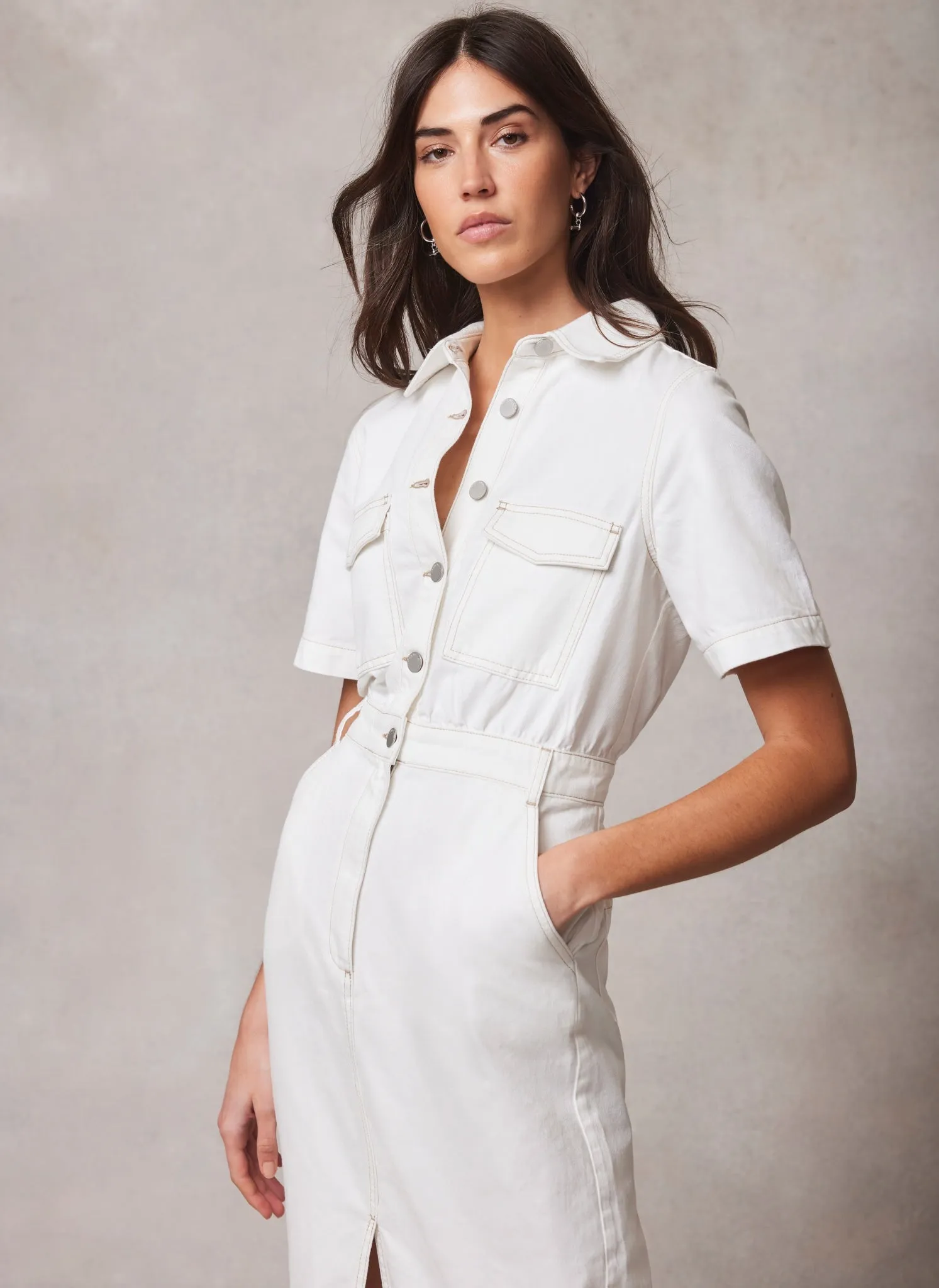 Cream Denim Midi Dress sold by Mint Velvet product image thumbnail 2