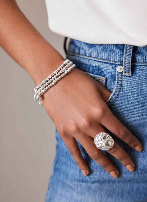 Silver Tone Hammered Disc Ring sold by Mint Velvet