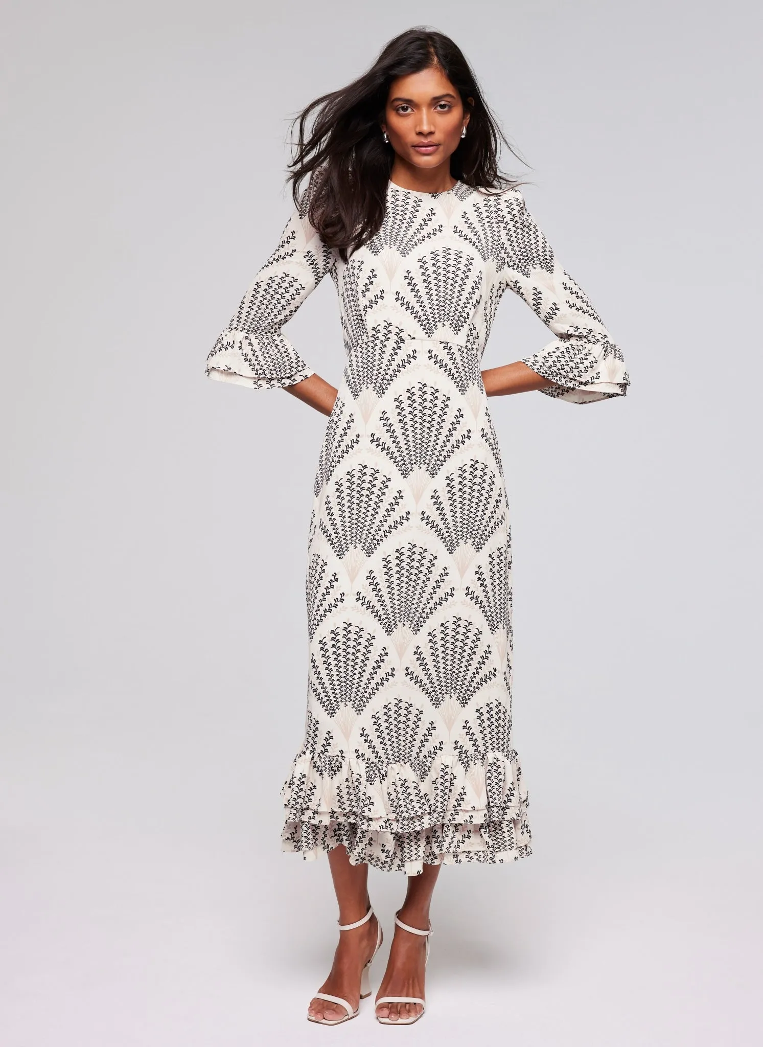 Neutral Print Ruffle Midi Dress sold by Mint Velvet product image thumbnail 2