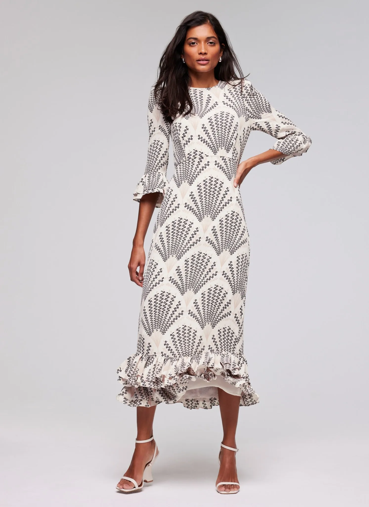 Neutral Print Ruffle Midi Dress sold by Mint Velvet product image thumbnail 5